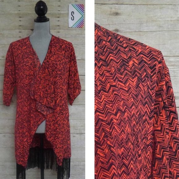 LuLaRoe Fringed Monroe Cardigan/Kimono Small - Neon Pink and Dark Navy - Picture 1 of 1